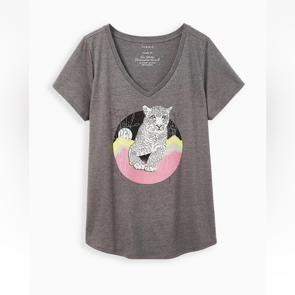Torrid Classic Fit V Neck Cotton Tee Leopard Heather Grey 1X - Short Sleeve